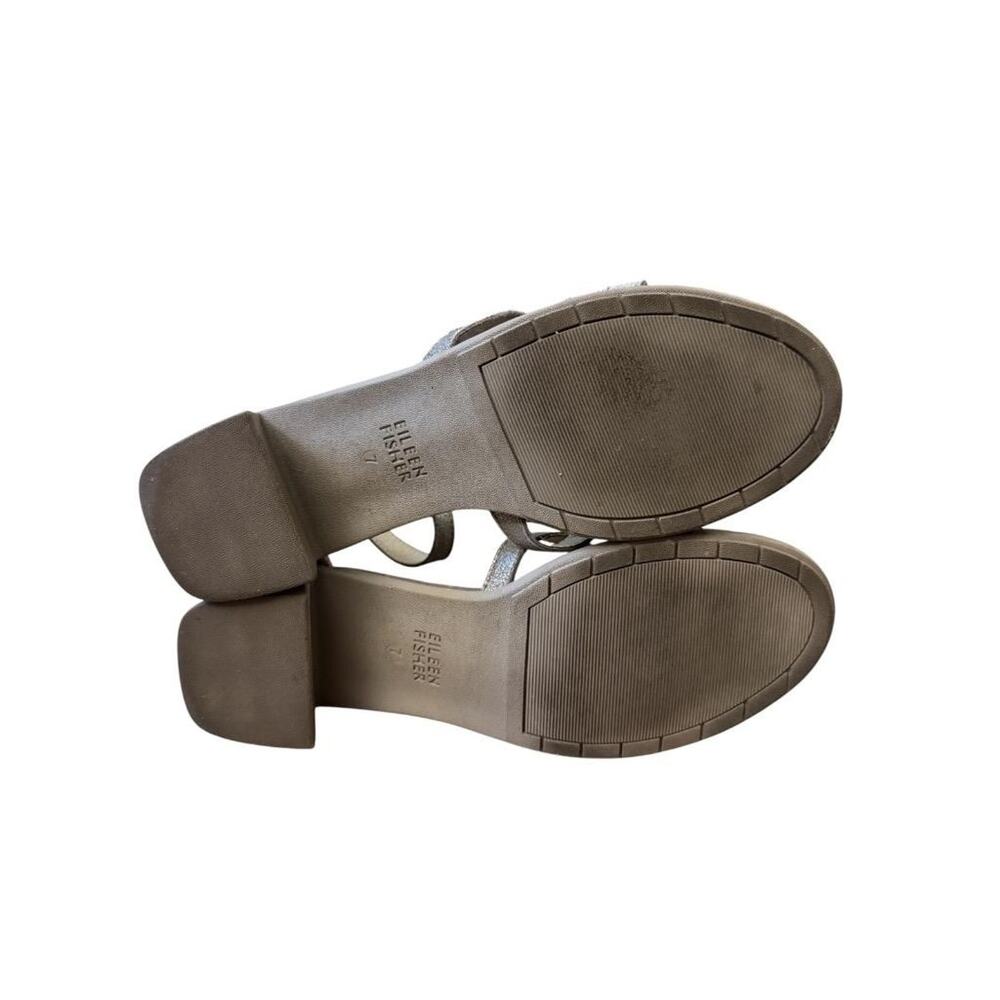 Eileen Fisher Noni Stappy Sandal Heel Silver Leather Women size 7 - Picture 5 of 5